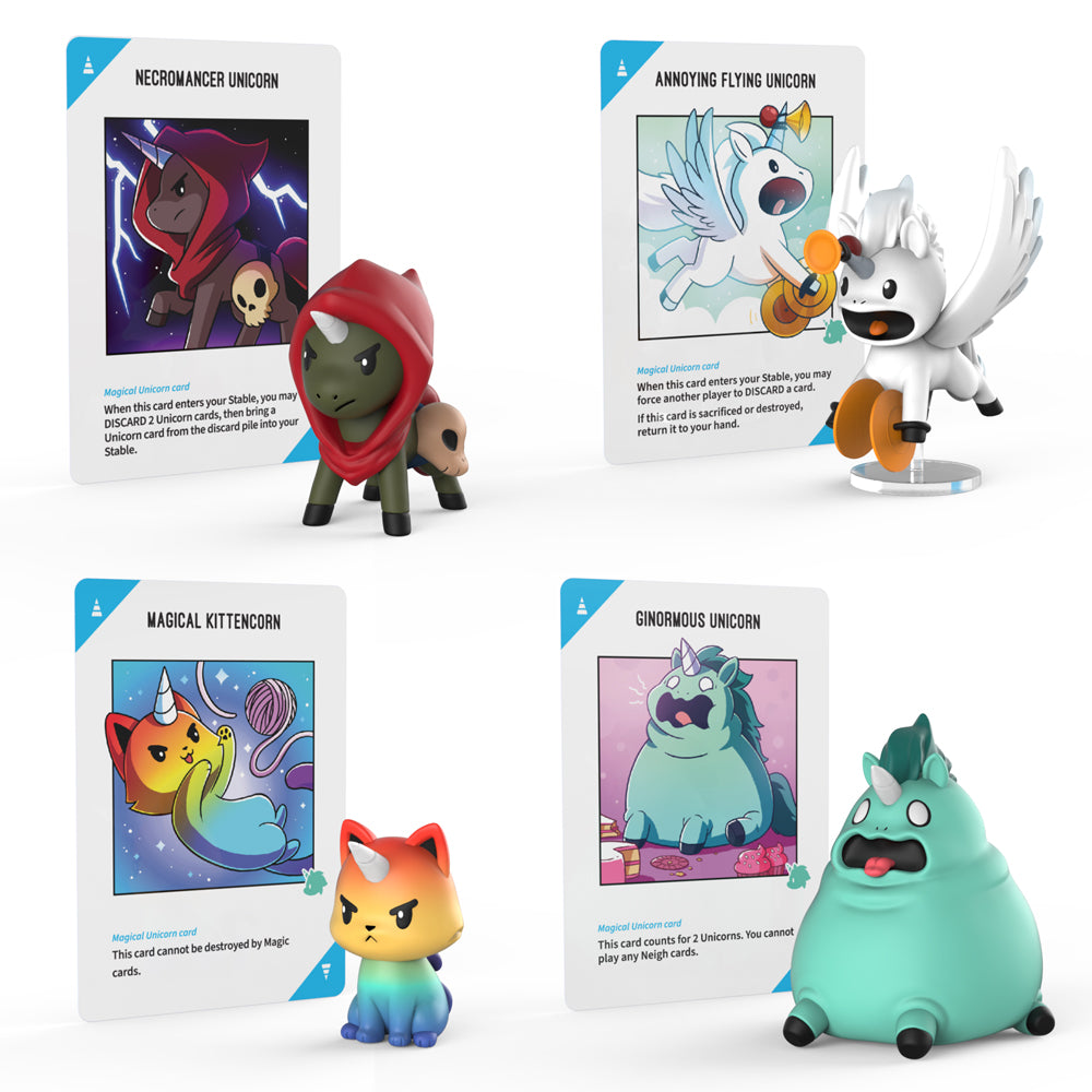 Uncover the enchantment of Unstable Unicorns with the Unstable Games' Vinyl Figure Blind Box. Each box features unicorn-themed cards and matching vinyl figures such as Necromancer Unicorn, Annoying Flying Unicorn, Magical Kittencorn, and Ginormous Unicorn. Every blind box unveils unique illustrations and character designs that are sure to captivate collectors.